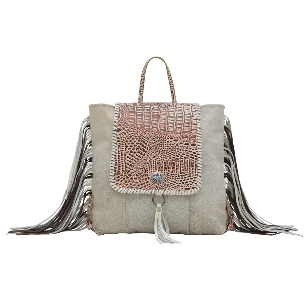 Myra Bag Handmade Smokey Leather & Hairon Upcycled Canvas Backpack